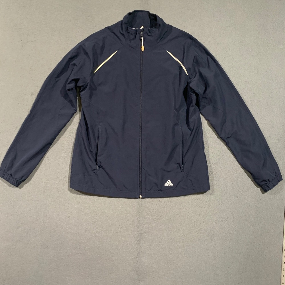 Adidas Womens Navy Blue Full Zip Mesh Lined Track‎ Jacket Large L Mock Neck